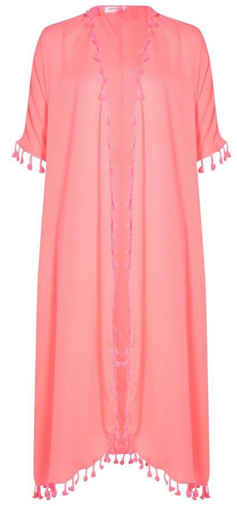 Coral Tassel Trim Maxi Kimono
